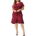 thumbnail image 1 of GRACE & GRANDEUR Robe Grande Taille pour Femmes Col en V Manches Courtes Robes Froncées Pailletées Bourgogne 1X, 1 of 5