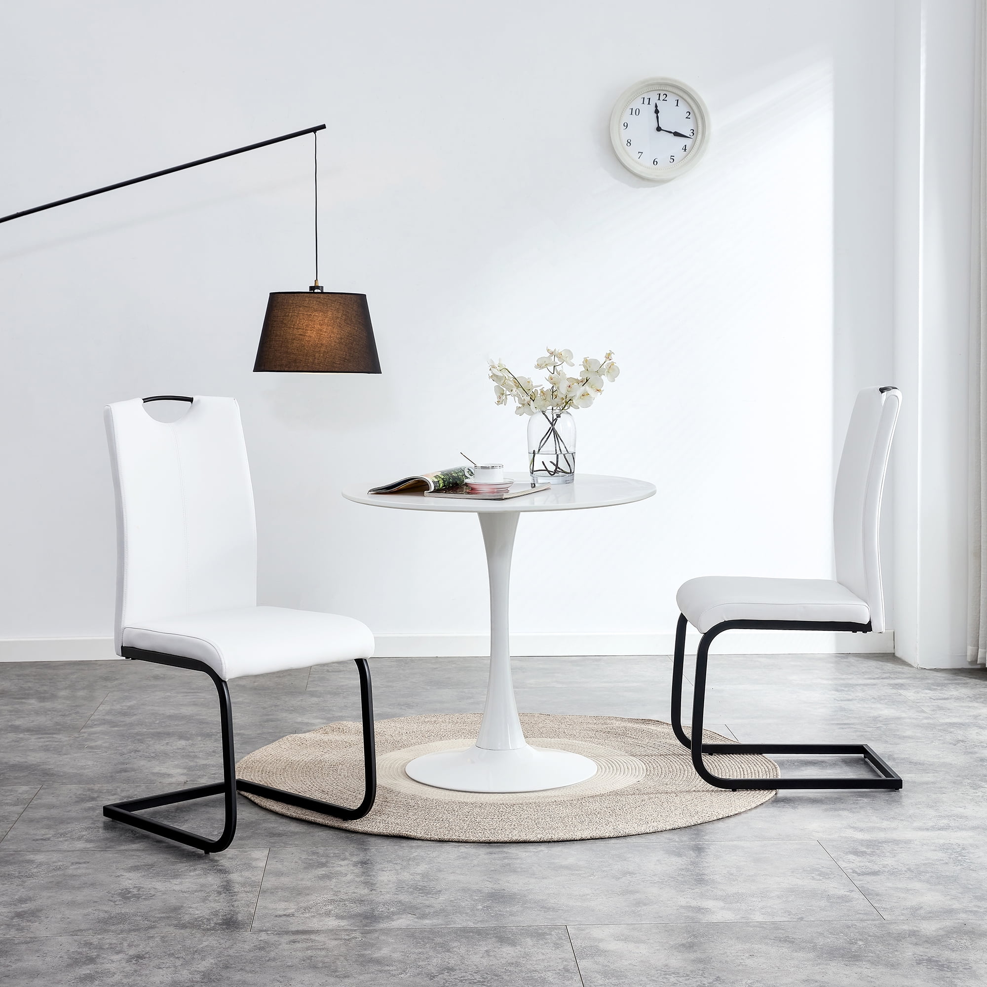 Kepooman White PU Leather Dining Chair, Armless Classic Leisure Chair with Metal Leg, Set of 2 Kepooman White PU Leather Dining Chair, Armless Classic Leisure Chair with Metal Leg, Set of 2