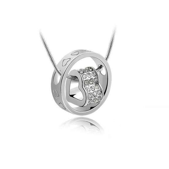 KATGI Fashion 3D Heart Ring Austrian Crystal Pendant Necklace