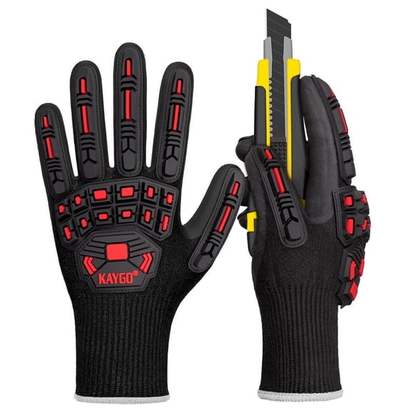 KAYGO Impact Resistant Work Gloves, Ansi A3 Cut Resistant Impact Work Gloves with HPPE Liner, Nitrile Coating KG30N TPR