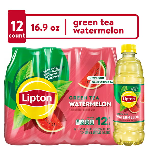 Lipton Green Tea Watermelon Iced Tea, Bottled Tea Drink, 16.9 fl oz 12 Pack Bottle