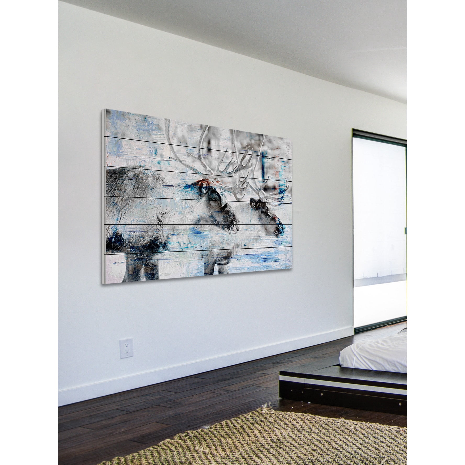 "Reindeer Pair" Painting Print on White Wood