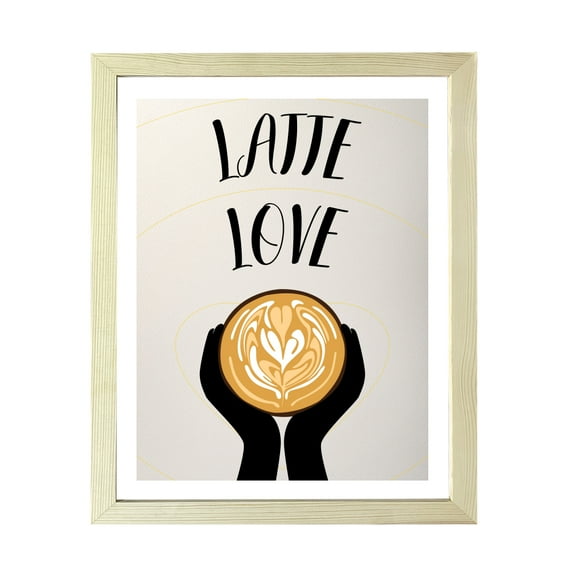 Designs ByLITA Latte Love, 5 x 7 Wooden Wall Print Inspirational (Framed) | Retro Coffee Bar Decoration