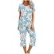 thumbnail image 1 of Pijamas de Verano para Mujeres Cuello Redondo Blusa de Manga Corta Y Pantalones Traje de Pijama Poliéster, Set de Moda Casual para el Hogar, 1 of 4