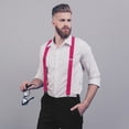 thumbnail image 3 of HISDERN Pink Mens Elastic Suspenders and Bowtie Sets Handkerchief Bow Tie Suspender Adjustable X-Back Braces, 3 of 7