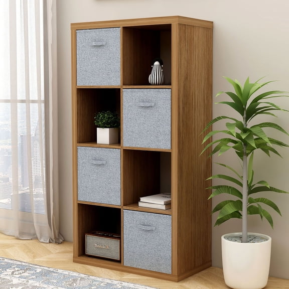 8 Cube Organizer with Open Back Shelf, 2 X 4 Cube Bookcase Bookshelf, Can be Vertical or Horizontal, Suitable for Home, Office, Modern Simple Design (Walnut)