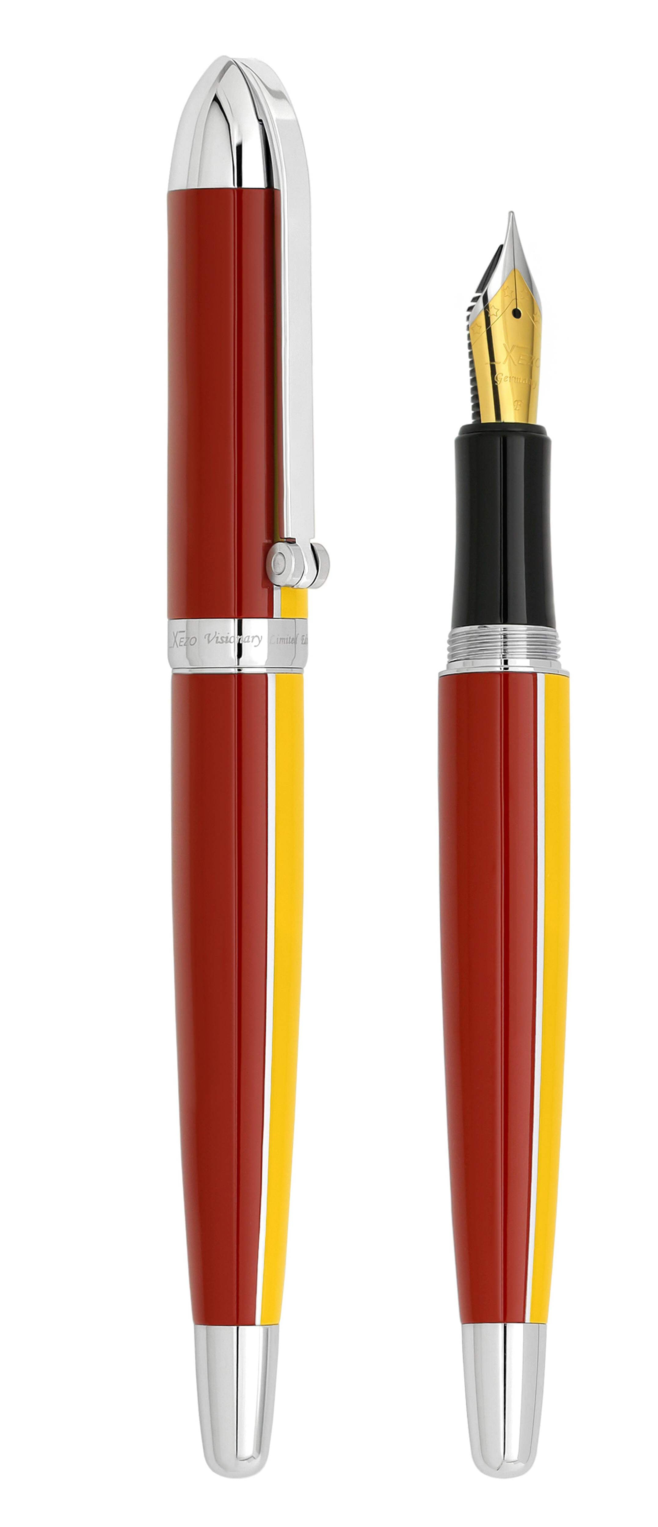 Xezo Xezo Visionary® Brass  Aluminum Enameled Fountain Pen (Fine Nib) - Aspen Gold / Red