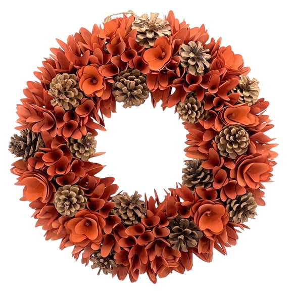 Galt International Harvest Fall Orange Woodchip Pinecone Halloween Wreath 18"