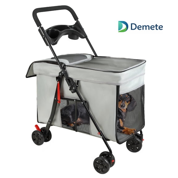 Demete Dog Stroller Foldable Pet Cart with 360 Degree Wheels for Small Medium Dogs