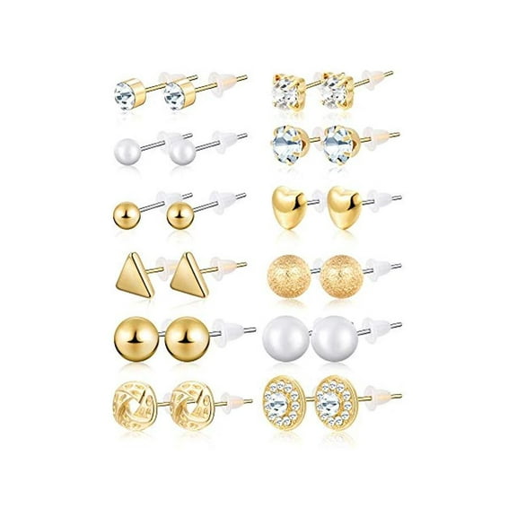 12 Pieces Stud Earrings Set， Earring Set Ear Stud Earring for Women Men Silver and Gold