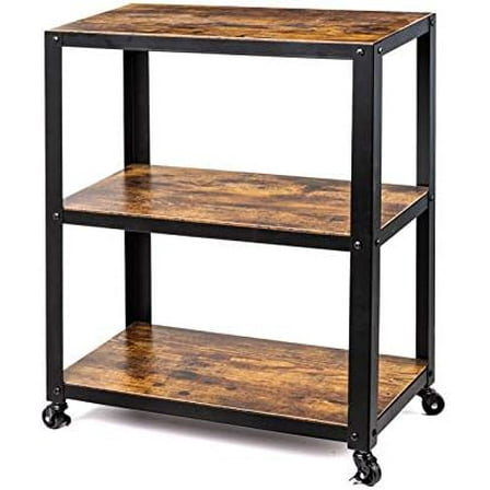 Utility Cart 3 Tier Wood Metal All Purpose Rolling Storage Cart for Office Home Kitchen