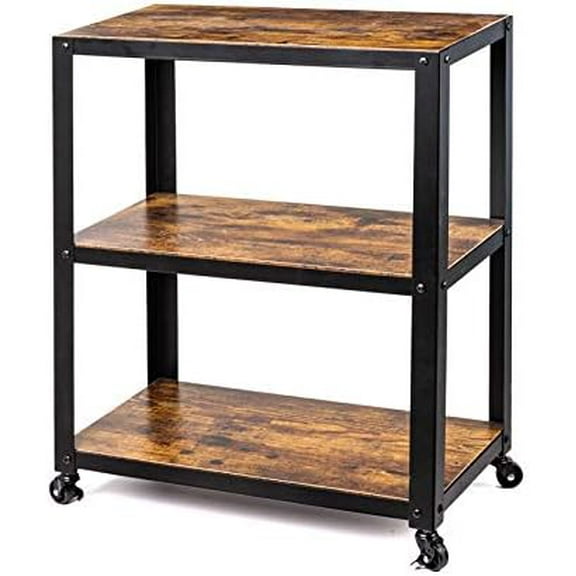 Utility Cart 3 Tier Wood Metal All Purpose Rolling Storage Cart for Office Home Kitchen