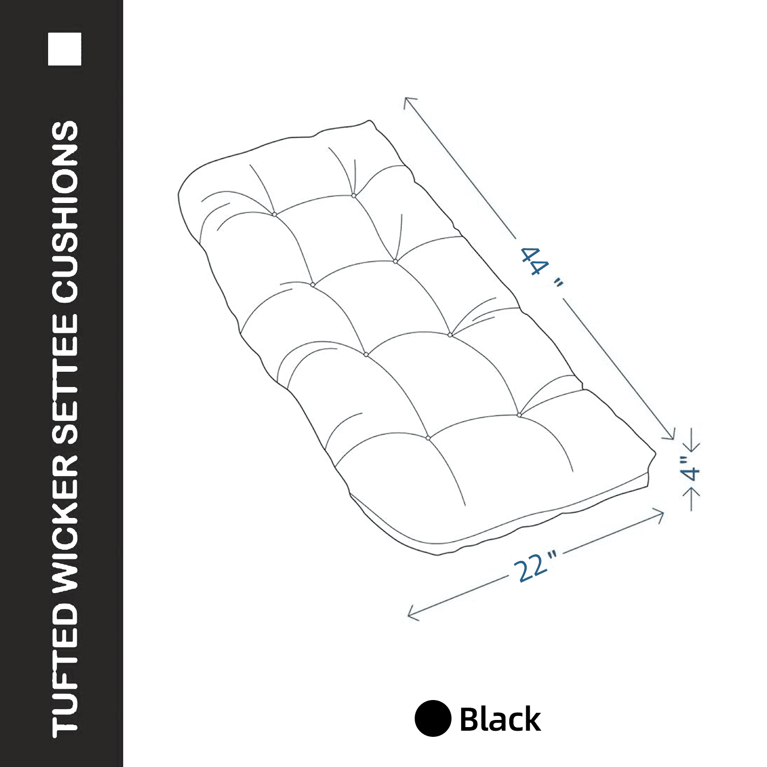 Tufted Large Wicker Loveseat Cushion, Water and Fade-Resistant , Outdoor Settee Cushion for Patio Furniture , 44” x 22" ,(1 count)