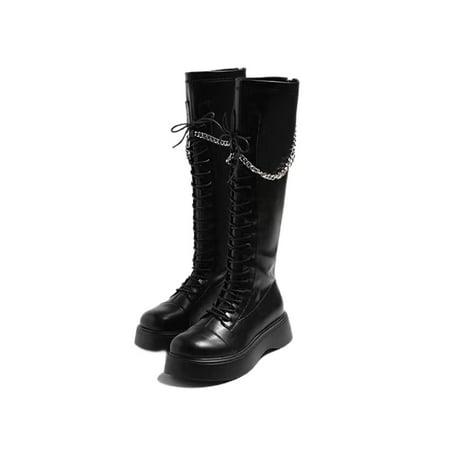 

GENILU Womens Comfort Casual Combat Booties Round Toe Work Solid Color Platform Boot Black 5