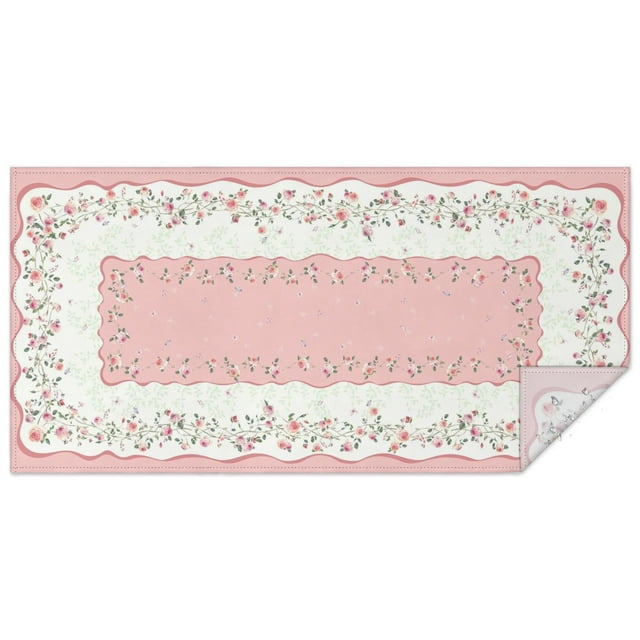 Pink Cherry Cute Flower Table Cloth,Wrinkle Free Table Cover with Polyester,Waterproof Reusable Tableclothes for Easter Birthday Picnic Wedding (Rectangle,60x120inch)