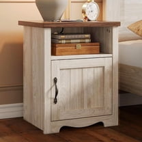 Farmhouse Night Stand Set of 2, 18.9” Wood End Table with Charging Station, Side Table for Bedroom, Living Room, Couch with USB Ports and Outlets, Nightstand with Storage, Beige