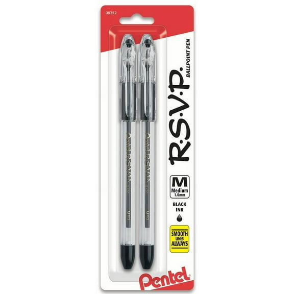 RSVP Ballpoint Pen, (1.0mm) Medium Line, Black Ink 2-Pk