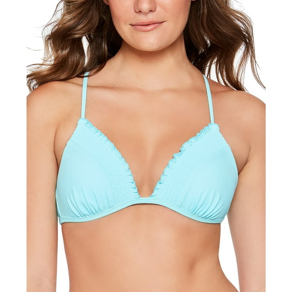 Salt   Cove SKY BLUE Juniors' Smocked Triangle Bikini Swim Top, US X-Large