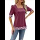 thumbnail image 2 of Camiseta de Verano para Mujer, Estilo Casual, de Corta y Cuello Cuadrado, Holgada, con Estampado de Vaca y Bloques de Color. Vino Tinto M, 2 of 9