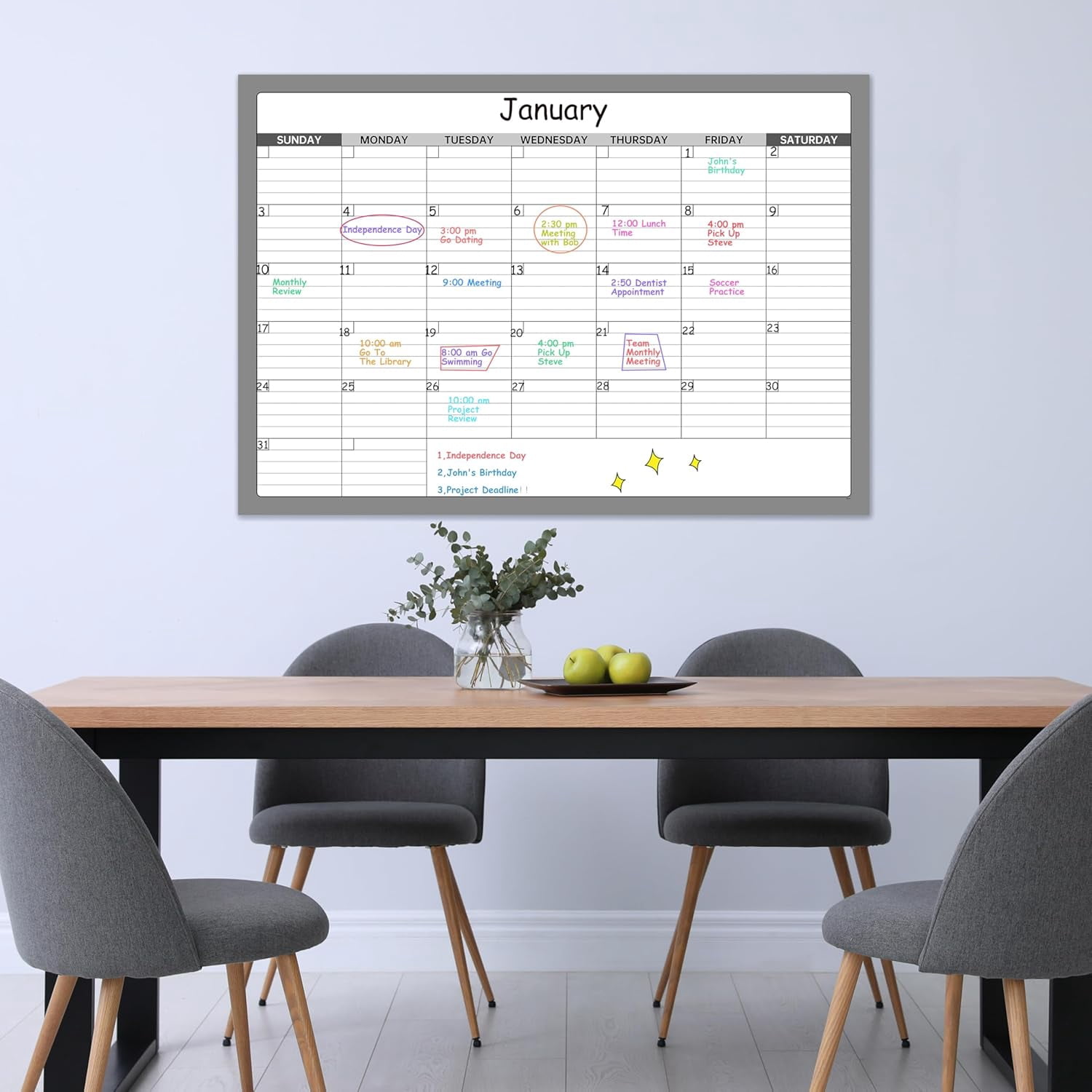 Large Dry Erase Calendar - Undated 1 Monthly Wall Calendar Laminated, 40" x 28", Blank Reusable Calendar Planner with Large Daily Boxes, Notes, Stickers, Great for Home, Office, Classroom, Grey