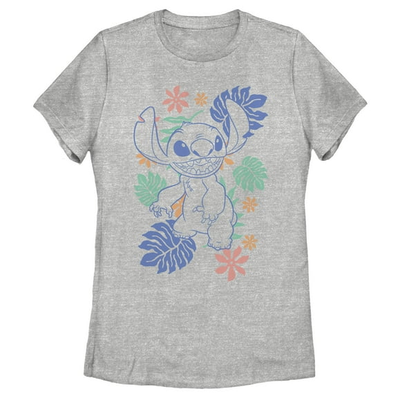Women's Lilo & Stitch Colorful Tropical Flowers Graphic Tee Athletic Heather Large