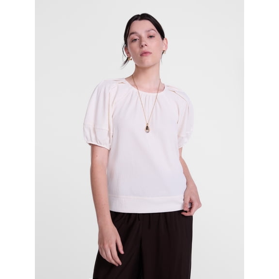 Scenario Women's Textured Top with Short Puff Sleeves, Sizes XS-XXXL