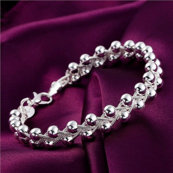Shulemin Women 925 Sterling Silver Beads Party Chain Bracelet Jewelry