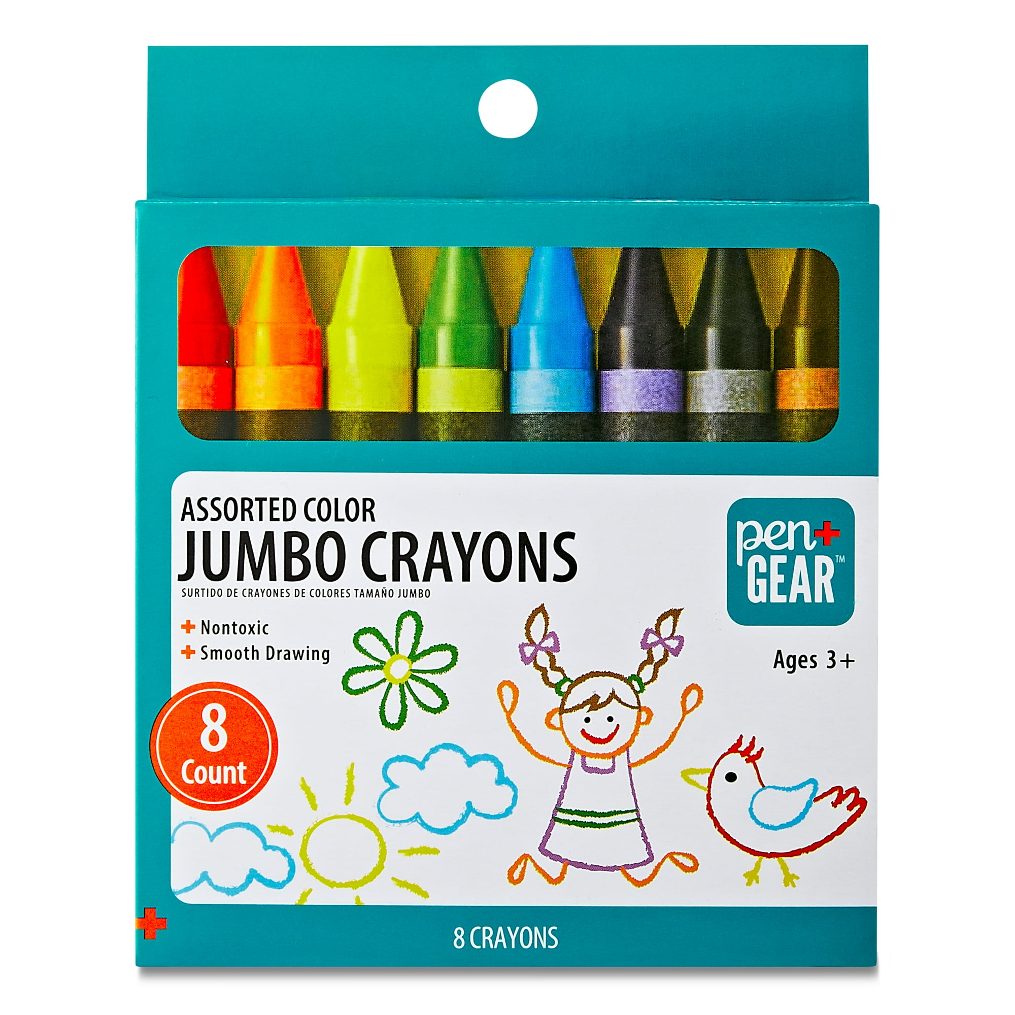 Pen+Gear 8 Count Jumbo Crayons, Multicolor, Paper Box