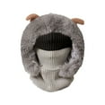 thumbnail image 6 of Women's 3-in-1 Winter Face Mask Beanie Hat, Full Coverage Balaclava Style with Cartoon Antlers, Adjustable Neck Warmer Scarf, Windproof Cold Weather Gear, Plush Trim - Grey, 6 of 6