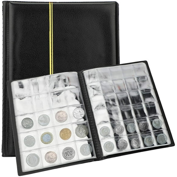 SAVITA 250 Pockets Coin Album 10 Pages Leather Coin Collection Book Penny Collecting Book for Coin Collectors (Black)