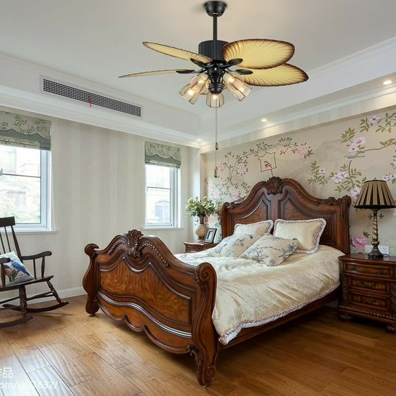 52inch Ceiling Fan with Light Remote Control Reversible 5 Palm Tropical Blades