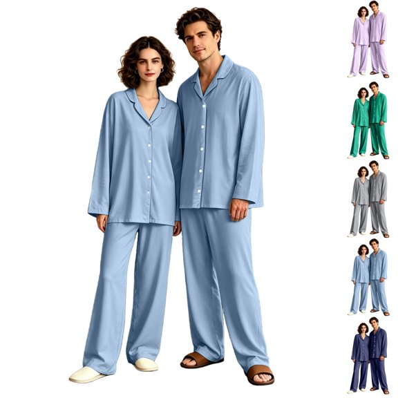 HAJWOH Men and Women's Pajamas Set Lightweight Long Sleeve Button Down Notched Collar Pajama Comfy Sleep Sets