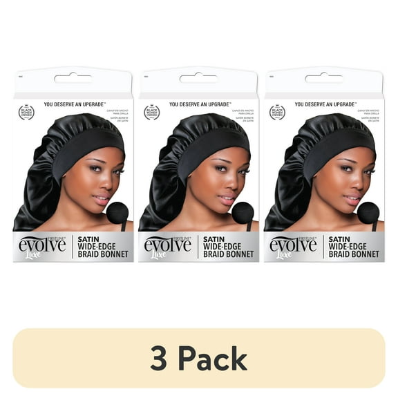 (3 pack) Evolve Satin Wide-Edge Braid Bonnet Black