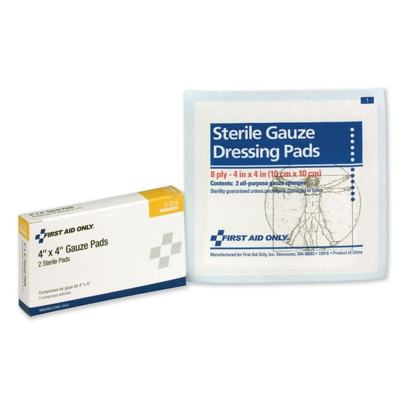 First Aid Only Gauze Pads, 4" x 4", 2/Box (3014)