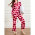 thumbnail image 2 of Women Heart Print Pajamas Set Long Sleeve Button Down Shirts Long Pants Sleepwear 2 Piece Lounge Set, 2 of 7