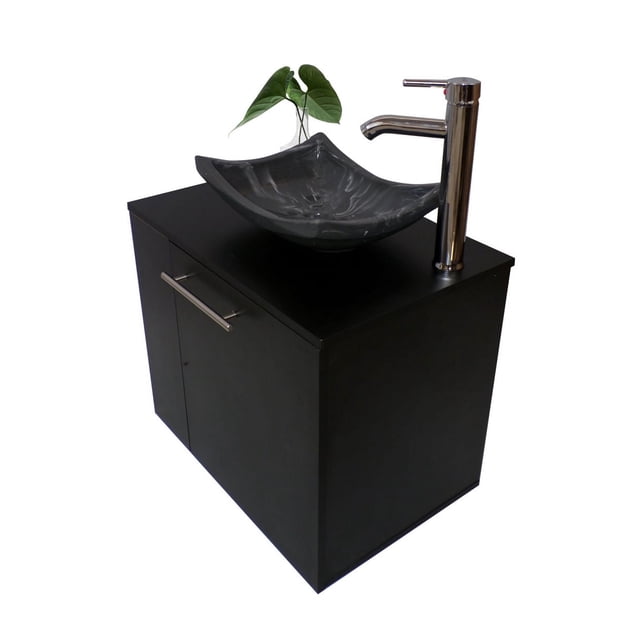 Gabinete para Baño con Lavamanos Y Monomando Izquierdo (Negro Mate/Gris) DECOMOBIL GABINETE 07