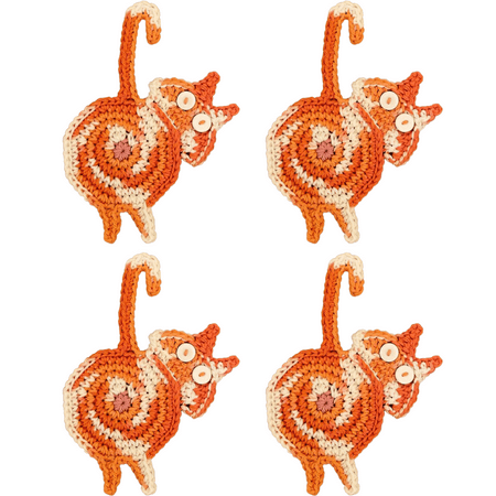 

Cat Lady Cat Butt Crochet Drink Coaster Set Home Table Fun Cat Coaster Coffee & Tea Drink Coaster Orange