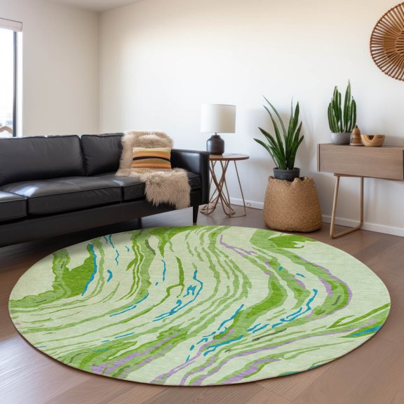 Addison Rugs Mayfield Premium Machine Washable Transitional Swirls Green Round Rug, 8' x 8'