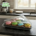 thumbnail image 5 of [30 Pack] Black Triangular Plastic Serving Tray with Clear Dome Lid 16x16x4 - Triangle Black Catering Tray Serving Platter Stackable - Dessert Carrier Great for Catering, Restaurants, Delivery, To Go, 5 of 8