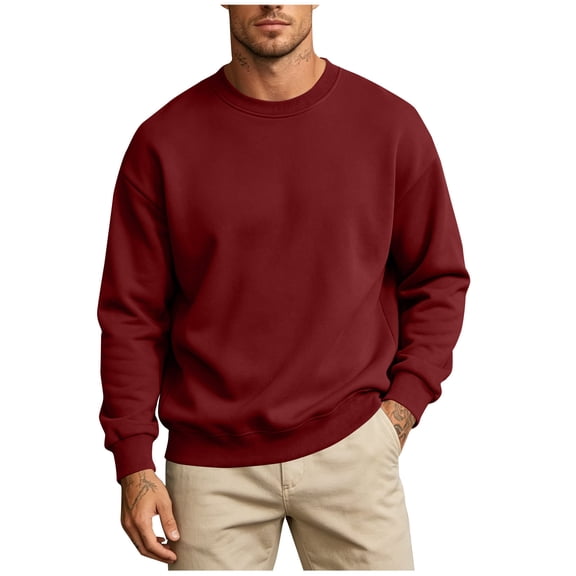 cocolona Mens Solid Color Fleece Sweatshirt Fall Winter Crew Neck Long Sleeve Shirts Fashion Casual Loose Pullover Tops