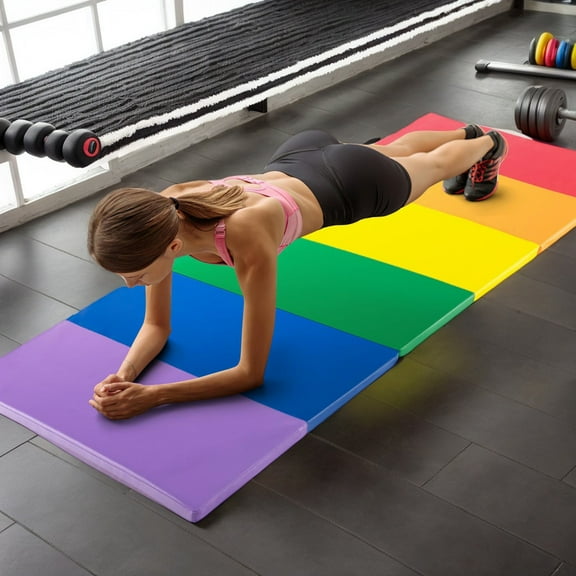 Resenkos Gymnastics Mat, Exercise Tumbling Mat,PU Leather Tri-Folding Gymnastics Tumbling Mat with Carrying Handles for Kids