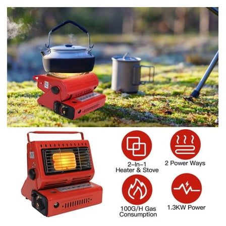 2-in-1 Butane Heater & Stove for Camping - Portable Outdoor Gas Heater, Warmer & Cooker for RV, Fishing, Travel - Butane/Liquefied Gas Compatible
