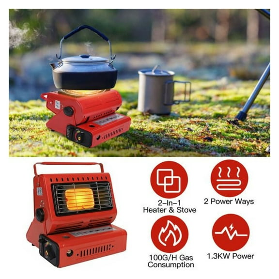 2-in-1 Butane Heater & Stove for Camping - Portable Outdoor Gas Heater, Warmer & Cooker for RV, Fishing, Travel - Butane/Liquefied Gas Compatible
