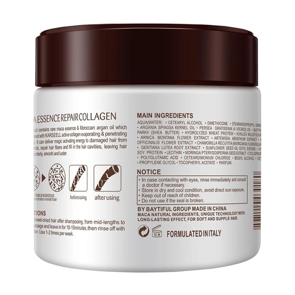 Karsell Hair Mask Collagen Hair Treatment: Deep Repair Conditioning Argan Oil Collagen Hair Mask Essence for Dry, Damaged Hair - Suitable for All Hair Types - 16.9oz (500ml)