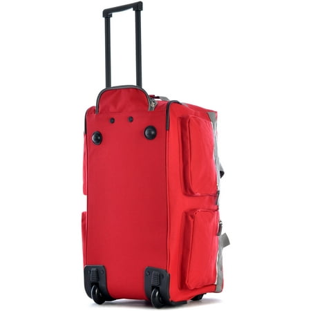 Olympia 22 Inch 8 Pocket U Shaped Rolling Polyester Duffel Luggage Bag Suitcase with Push Button Hide Away Retractable Handle, Red