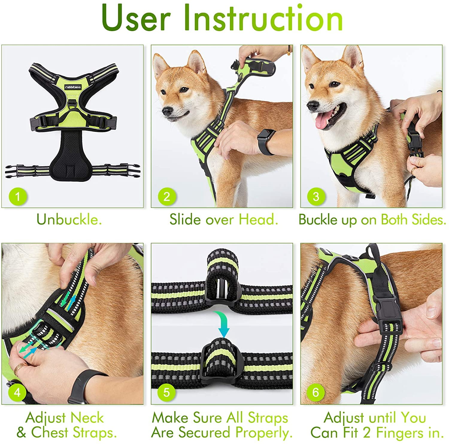 Rabbitgoo Dog Harness No-Pull Adjustable Safe Comfort Pet Vest Easy Control  for Small Medium Large Dogs,Green