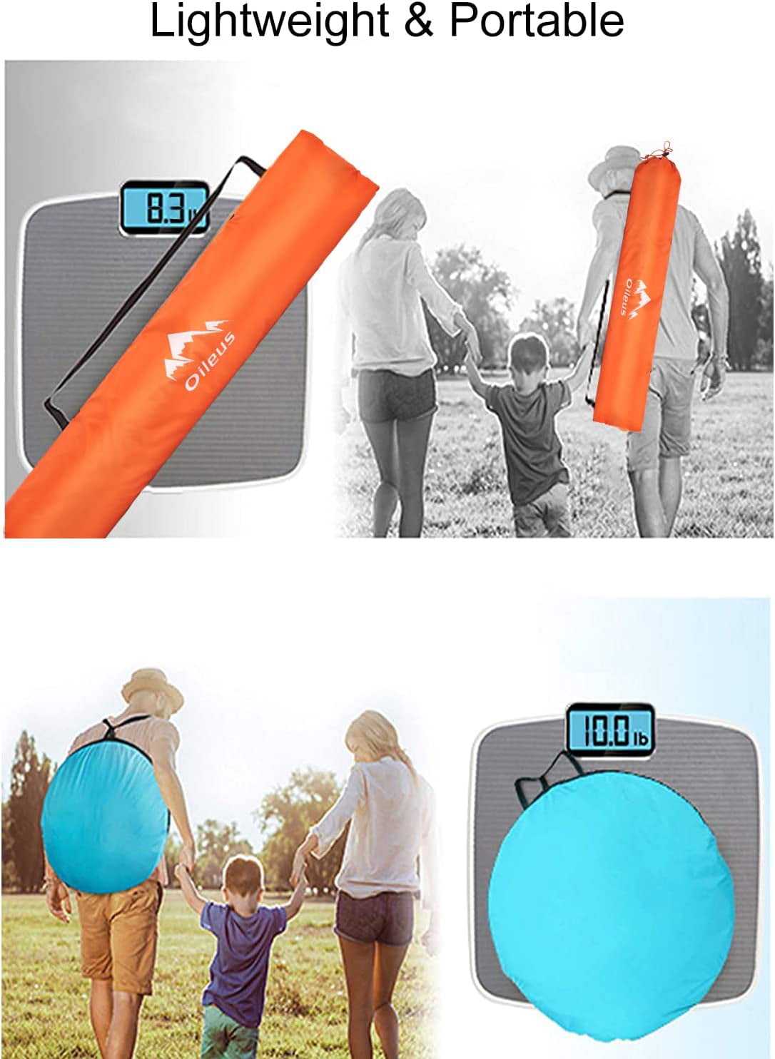 Oileus XX-Large Beach Tent Sun Shelter for 5-6 Person- Portable