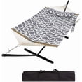 thumbnail image 1 of Double Hammock with Stand for 2 Persons – 475 Lbs Capacity, Breathable Cotton Rope Portable Hammock with Reversible Quilted Pad & Pillow, for Garden, Patio & Camping, 1 of 7