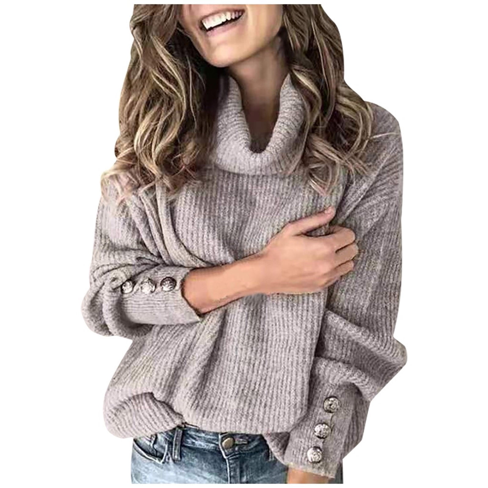 SMihono Clearance Cowl Neck Knitted Sweaters Knitwear Womens Plus Long  Sleeve Fashion Solid Casual Tops for Women Female Leisure White XXXL 