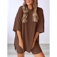 thumbnail image 3 of Women's two-piece casual suit summer casual loose shirt cycling shorts match airport travel wear Coffee Color XXXL, 3 of 5